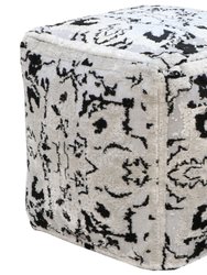 Alina Ottoman Viscose Upholstered Two Tone Abstract Pattern Design Square Pouf, Modern Transitional