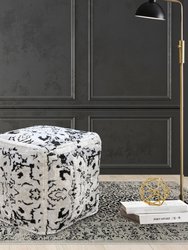 Alina Ottoman Viscose Upholstered Two Tone Abstract Pattern Design Square Pouf, Modern Transitional - Black
