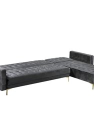 Amandal Right Facing Convertible Sectional Sofa Sleeper Bed L Shape Chaise Tufted Velvet Upholstered Gold Tone Metal Y-Leg