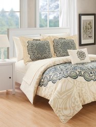Amina 8 Piece Reversible Comforter Set Large Scale Boho Inspired Medallion Paisley Print Design Bed In A Bag
