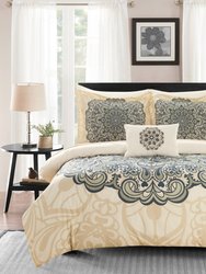 Amina 8 Piece Reversible Comforter Set Large Scale Boho Inspired Medallion Paisley Print Design Bed In A Bag