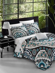 Andalusia 4 Piece Reversible Quilt Cover Set Microfiber Large Scale Paisley Print With Contemporary Geometric Patterned Backing Bedding - Black