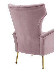 Annalee Accent Chair Velvet Upholstered Vertical Channel Quilted Tall Wingback Design Goldtone Metal Legs, Modern Contemporary
