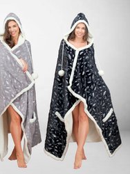 Ansen Snuggle Hoodie Leaf Pattern Metallic Print Robe Cozy Super Soft Ultra Plush Micromink Sherpa Lined Wearable Blanket