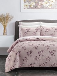 Aprille 6 Piece Quilt Set Floral Pattern Print Bed In A Bag - Blush Pink