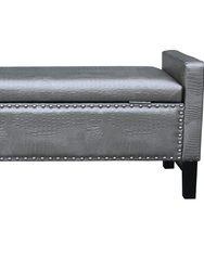 Archer PU Leather Black Storage Bench - Silver