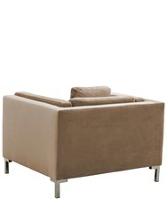 Arie Club Chair Velvet Upholstered Loose Seat And Back Shelter Arm Design Silver Tone Metal Y-Legs, Modern Contemporary