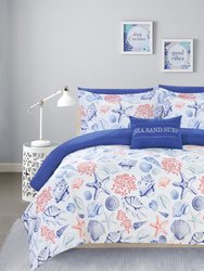 Armil 6 Piece Reversible Comforter Set "Sea, Sand, Surf" Theme Print Design Bed In a Bag - Multi Color