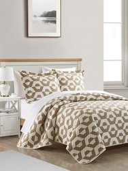 Arthur 5 Piece Quilt Set Contemporary Geometric Hexagon Pattern Print Design Bed In A Bag Bedding