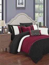Arza 10 Piece Comforter Set Color Block Quilted Embroidered Design Bed In A Bag Bedding