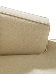 Astoria Sofa Barrel Back 2 T-Shaped Seat Cushion Design Linen-Textured Upholstery Vertical Channel-Quilted Tight Back Espresso Solid Metal Legs