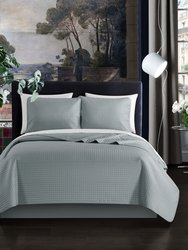 Atasha 5 Piece Quilt Set Box Stitched Design Bed In A Bag - Sheet Set Pillow Sham - Grey