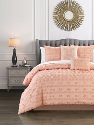 Atisa 5 Piece Comforter Set Jacquard Floral Applique Design Bedding - Blush
