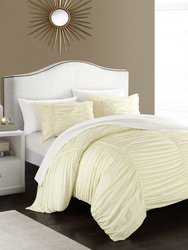 Aurora 5 Piece Comforter Set Contemporary Striped Ruched Ruffled Design Bed In A Bag