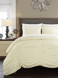 Aurora 5 Piece Comforter Set Contemporary Striped Ruched Ruffled Design Bed In A Bag - Beige