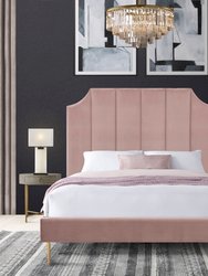 Avril Platform Bed Frame With Headboard Velvet Upholstered Vertical Channel Quilted, Modern Contemporary - Blush