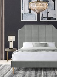 Avril Platform Bed Frame With Headboard Velvet Upholstered Vertical Channel Quilted, Modern Contemporary - Grey