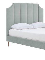 Avril Platform Bed Frame With Headboard Velvet Upholstered Vertical Channel Quilted, Modern Contemporary