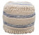 Aya Ottoman Cotton Wool Upholstered Striped Design With Fringe Tassels Round Pouf, Modern Transitional - Blue