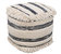 Aya Ottoman Cotton Wool Upholstered Striped Design With Fringe Tassels Round Pouf, Modern Transitional - Black
