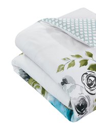 Aylett 5 Piece Reversible Comforter Set 100% Cotton Large Floral Design Geometric Scale Pattern Print Bedding 