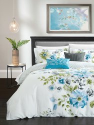 Aylett 5 Piece Reversible Comforter Set 100% Cotton Large Floral Design Geometric Scale Pattern Print Bedding  - Blue