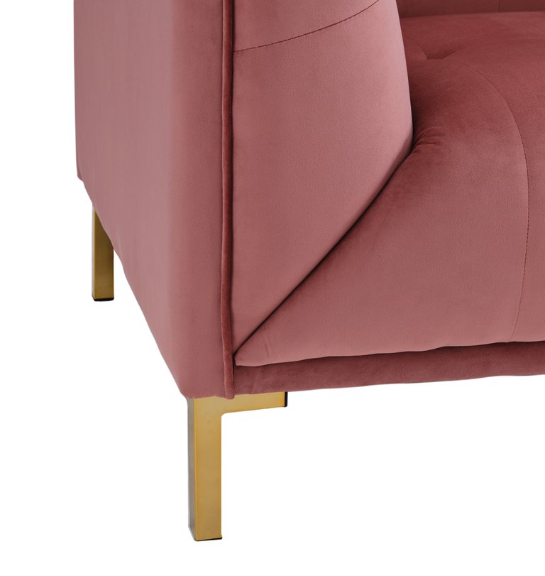Azalea Club Chair Velvet Upholstered Tufted Single Bench Cushion Shelter Arm Design Gold Tone Metal Y-Legs, Modern Contemporary