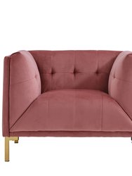 Azalea Club Chair Velvet Upholstered Tufted Single Bench Cushion Shelter Arm Design Gold Tone Metal Y-Legs, Modern Contemporary - Blush