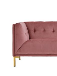 Azalea Love Seat Sofa Velvet Upholstered Tufted Single Bench Cushion Shelter Arm Design Gold Tone Metal Y-Legs, Modern Contemporary - Blush