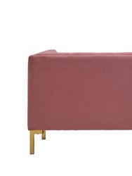 Azalea Love Seat Sofa Velvet Upholstered Tufted Single Bench Cushion Shelter Arm Design Gold Tone Metal Y-Legs, Modern Contemporary