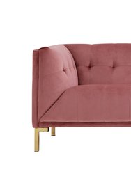 Azalea Sofa Velvet Upholstered Tufted Single Bench Cushion Shelter Arm Design Gold Tone Metal Y-Legs, Modern Contemporary - Blush