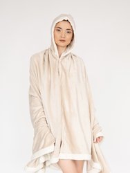 Azrael Snuggle Hoodie Robe Cozy Super Soft Ultra Plush Flannel Wearable Blanket Sherpa Trim - Beige