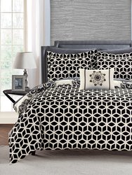 Barcelona 8 Piece Reversible Comforter Set Super Soft Microfiber Large Printed Medallion Design With Geometric Patterned Backing Bed