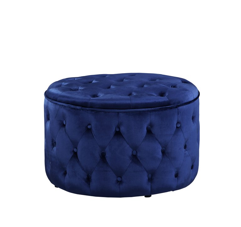 Batya Ottoman Button Tufted Velvet Upholstered Round Pouf, Modern Contemporary - Navy