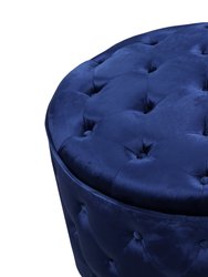 Batya Ottoman Button Tufted Velvet Upholstered Round Pouf, Modern Contemporary