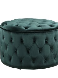 Batya Ottoman Button Tufted Velvet Upholstered Round Pouf, Modern Contemporary - Green