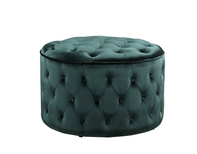 Batya Ottoman Button Tufted Velvet Upholstered Round Pouf, Modern Contemporary - Green