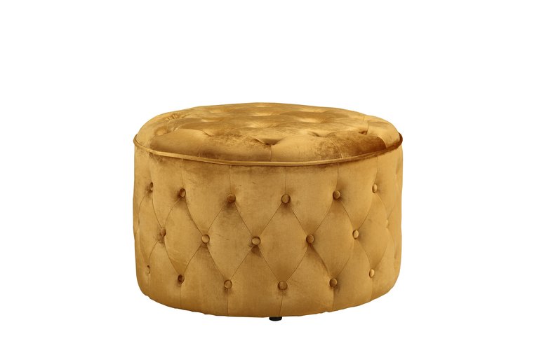 Batya Ottoman Button Tufted Velvet Upholstered Round Pouf, Modern Contemporary - Cognac