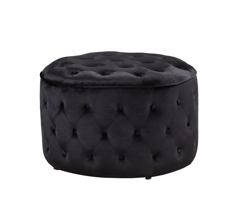 Batya Ottoman Button Tufted Velvet Upholstered Round Pouf, Modern Contemporary - Black