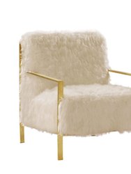 Bayla Accent Side Chair Sleek Stylish Faux Fur Brushed Brass Finished Stainless Steel Frame, Modern Contemporary - Beige