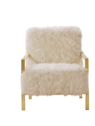 Bayla Accent Side Chair Sleek Stylish Faux Fur Brushed Brass Finished Stainless Steel Frame, Modern Contemporary