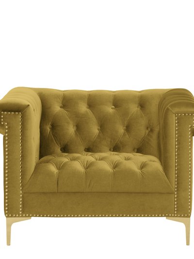 Chic Home Design Bea Velvet Modern Contemporary Button Tufted with Gold Nailhead Trim Goldtone Metal Y-leg Club Chair product