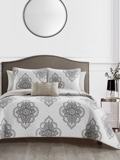 Chic Home Design Bene 4 Piece Cotton Jacquard Quilt Set Medallion Embroidered Bedding product