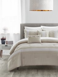 Brice 5 Piece Comforter Set Pleated Embroidered Design Bedding - Beige