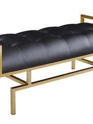 Bruno PU Leather Modern Contemporary Tufted Seating Goldtone Metal Leg Bench - Black