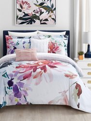 Butchart Gardens 4 Piece Reversible Comforter Set Floral Watercolor Design Bedding - Multi Color