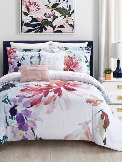 Chic Home Design Butchart Gardens 7 Piece Reversible Comforter Set Floral Watercolor Design Bed In A Bag Bedding product
