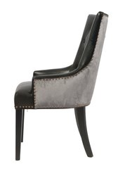 Cadence Dining Side Chair Button Tufted PU Leather Velvet Polished Brass Nailheads Espresso Finished Wooden Legs, Modern Transitional