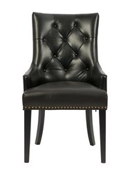 Cadence Dining Side Chair Button Tufted PU Leather Velvet Polished Brass Nailheads Espresso Finished Wooden Legs, Modern Transitional