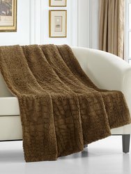 Caiman Throw Blanket New Faux Fur Collection Cozy Super Soft Ultra Plush Micromink Backing Decorative Croc Animal Skin Design - Gold
